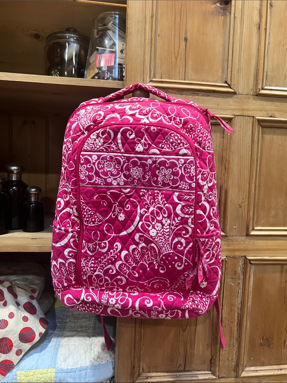 Vera Bradley Laptop Backpack in Retired Twirly Birds Pink Pattern